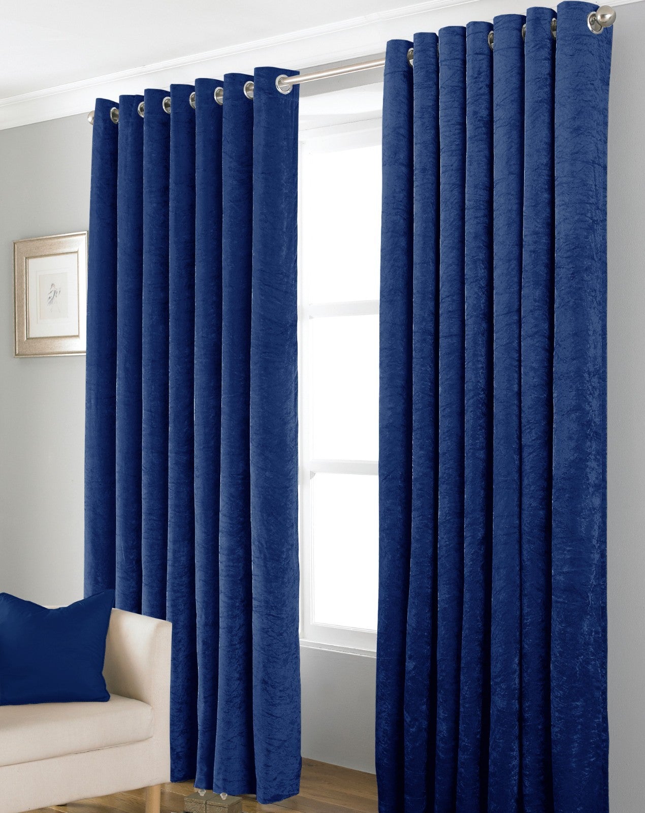 Blackout Crushed Velvet Eyelet Curtains Navy - 72"