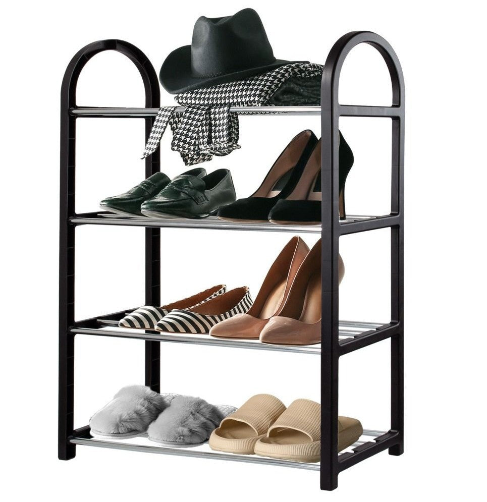 4 Tier Shoe Rack Colour will vary (between grey or black).