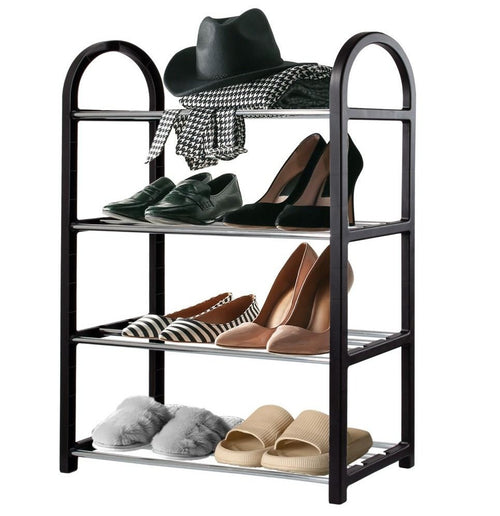 4 Tier Shoe Rack Colour will vary (between grey or black).