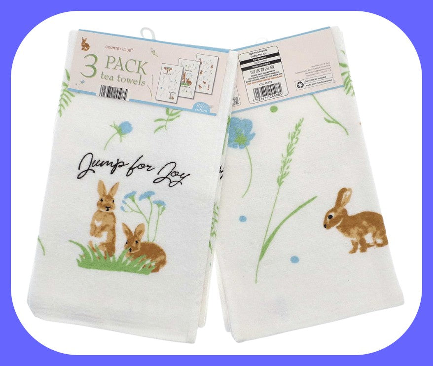 Jump for Joy Design 100% Cotton 3 Pack Velour Tea Towels