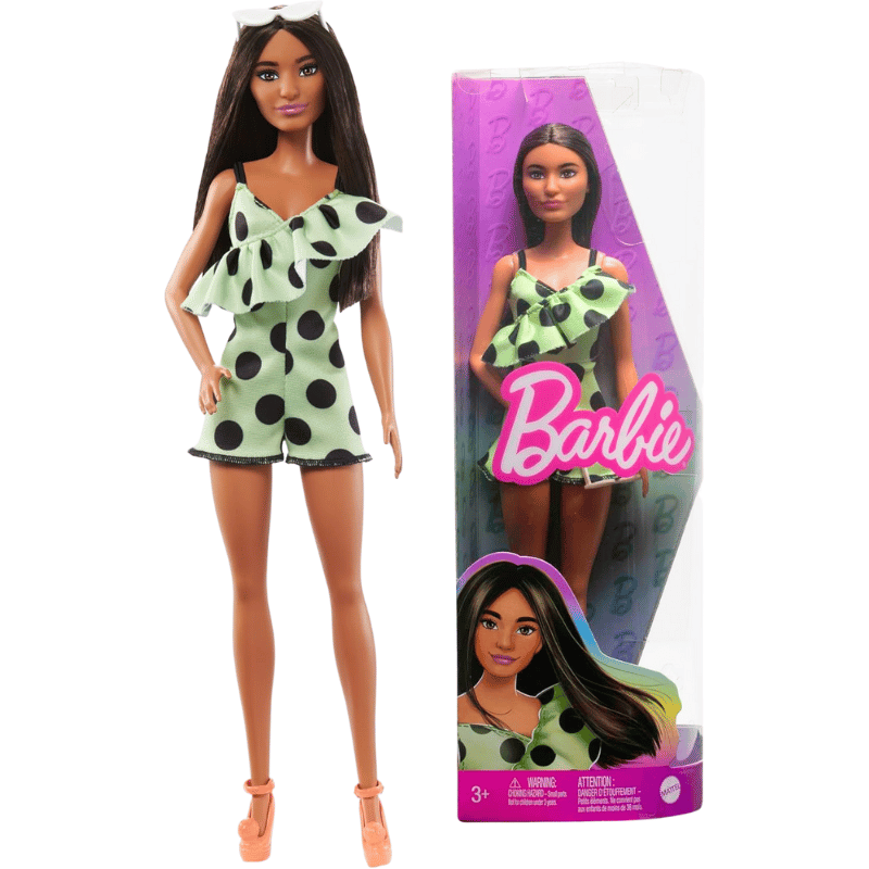 Official Barbie - Fashionistas Doll - Brunette With Lime Green Polka Dot Dress