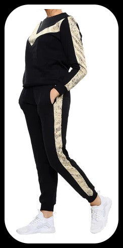 Snake Print Side Panel Loungwear Tracksuit Black Size S