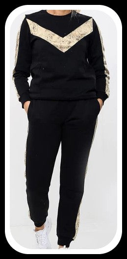 Snake Print Side Panel Loungwear Tracksuit Black Size S