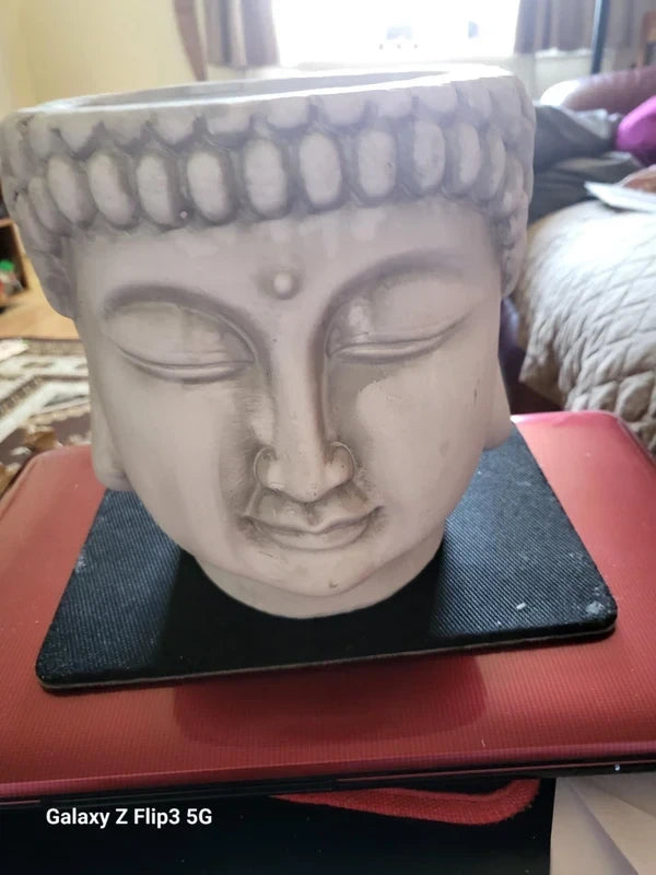 White Terracotta Buddha Head Planter