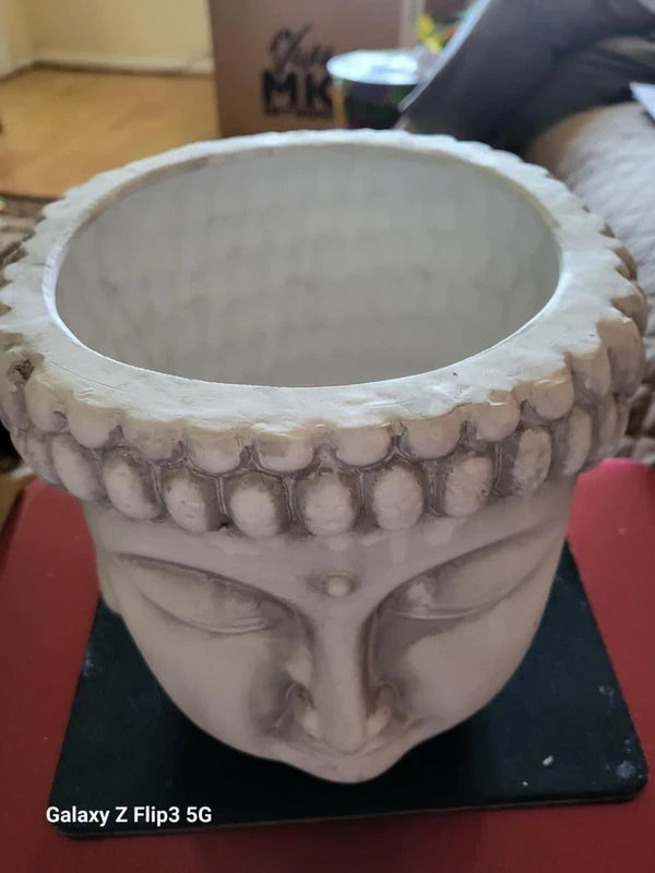 White Terracotta Buddha Head Planter
