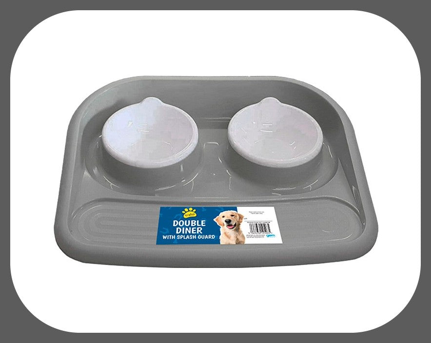 Pet Double Diner With Splash Guard