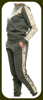 Snake Print Side Panel Loungwear Tracksuit Khaki Size XL