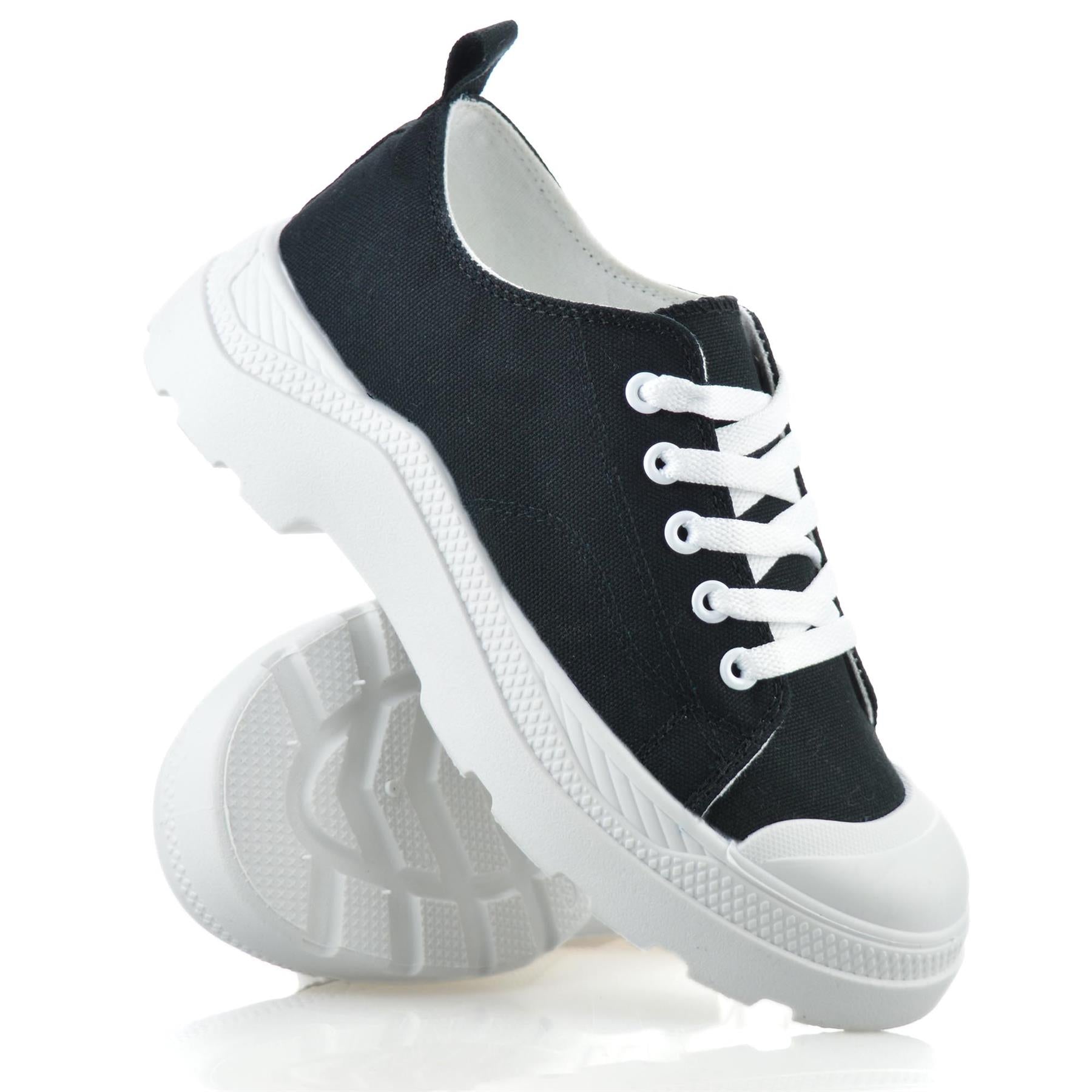 Womens Memory Foam Casual Canvas Chunky Heel Walking Trainers
