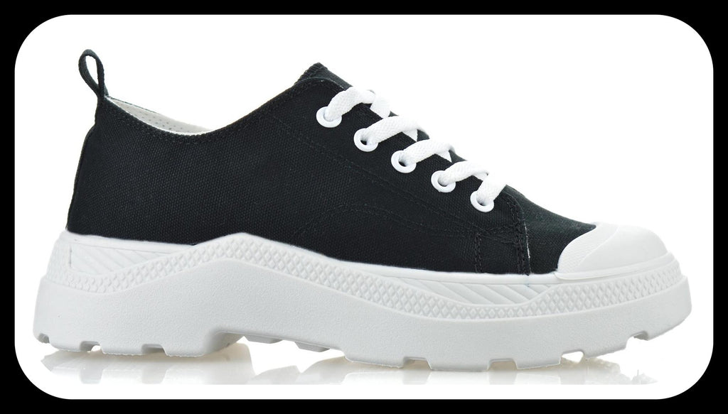 Womens Memory Foam Casual Canvas Chunky Heel Walking Trainers