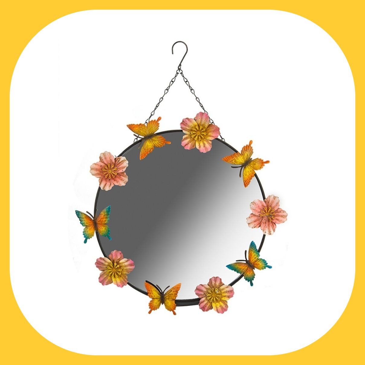 Ornate Round Garden Mirror with Butterfly boxed