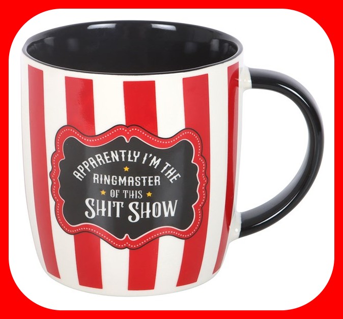 Red Striped Ringmaster Mug Boxed Brand new. Ideal gift