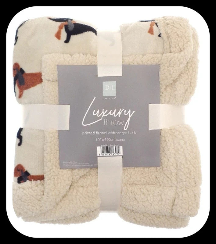 Luxury Sherpa Throw - Dachshund Print