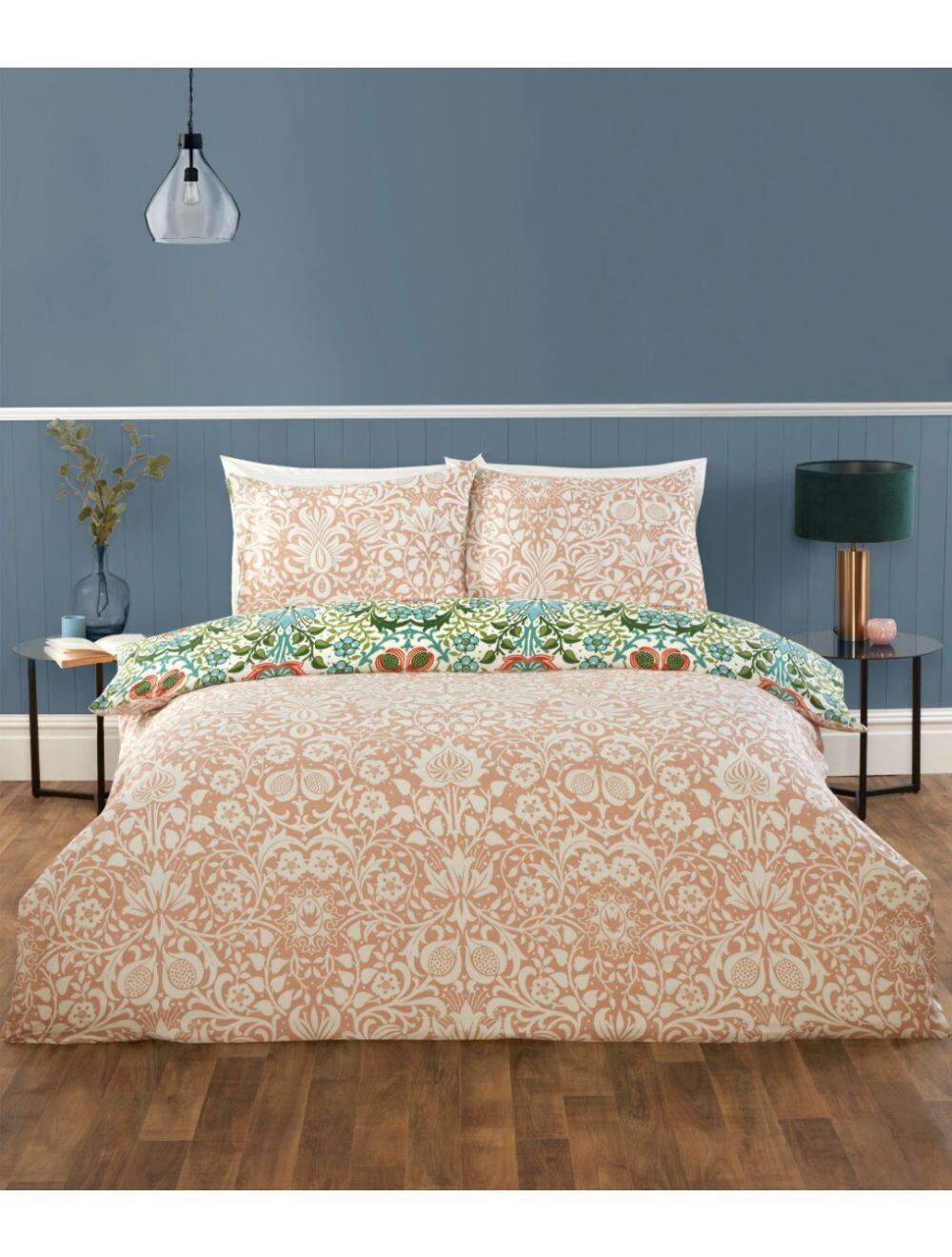 Heritage Flora Multi - King Size Duvet set Fully Reversible Popper stud fastenin