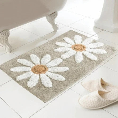 Daisy 100 %  Cotton Bath Mat - Natural   50 cm x 80 cm (Approx)