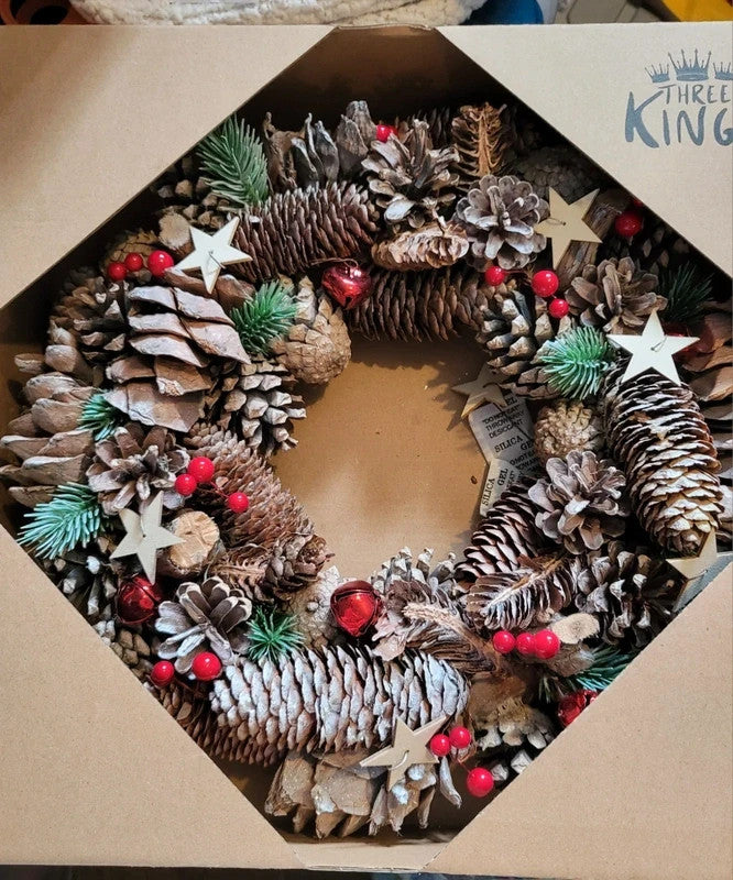 Handcrafted Wreath - Festive Frost 30 cm ideal for your door, boxed brand new