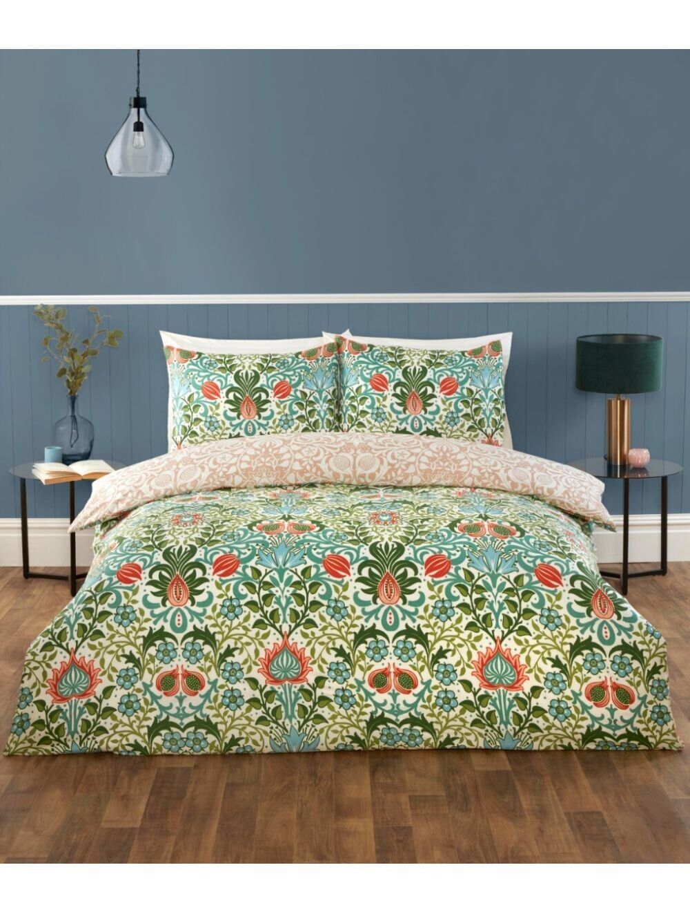 Heritage Flora Multi Single Size Duvet set Fully Reversible Popper stud fastenin