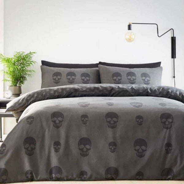 Skulls Printed Duvet Set King size. Fully reversible, Button fastener
