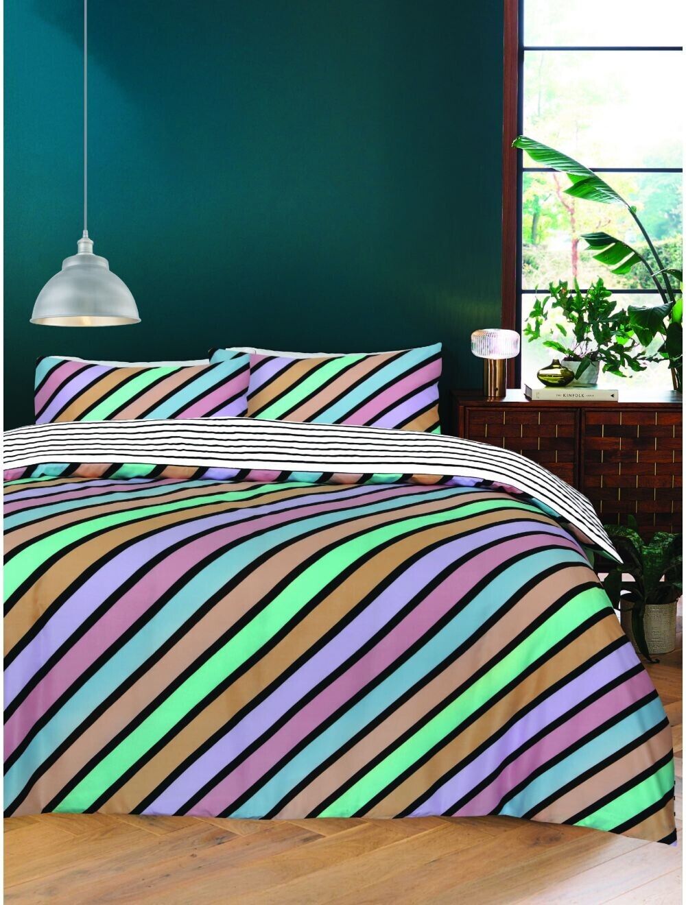 Oxford Stripe Pastel - Single Size Duvet set , reversible, Popper Fastening