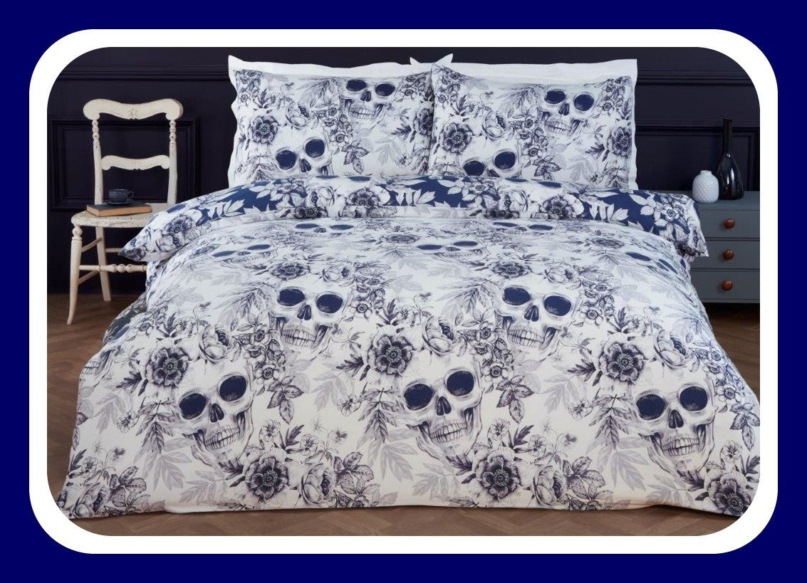 Gothic Floral Skulls Single Size Fully reversible Popper stud Fastening.