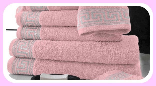 Pair of Snoozeville Royal Greek Bath Sheets Pink 100% Cotton - 500GSM