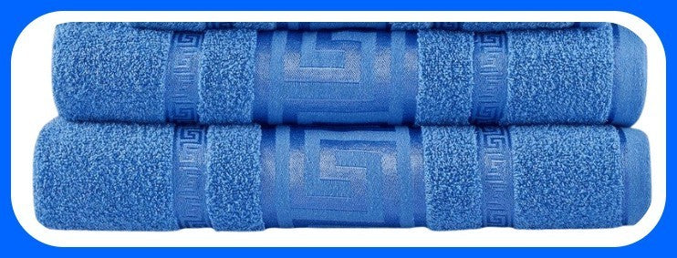 Pair of Snoozeville Royal Greek Bath Sheets Blue 100% Cotton - 500GSM