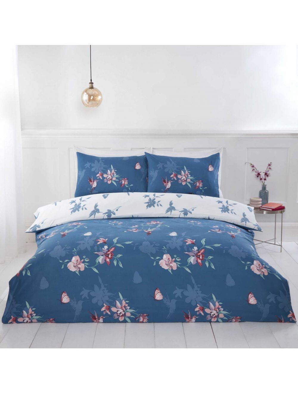 Hummingbird Blue - Single Duvet Set. Popper Fastening