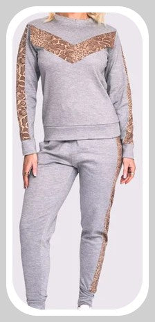 Snake Print Side Panel Loungwear Tracksuit  Silver grey size 2XL