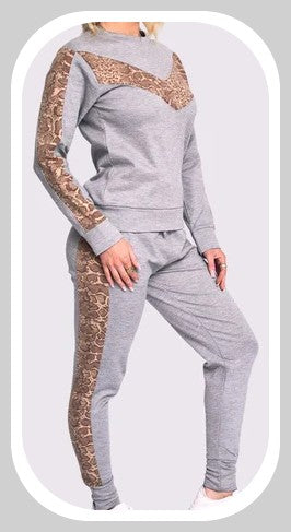 Snake Print Side Panel Loungwear Tracksuit  Silver grey size 2XL