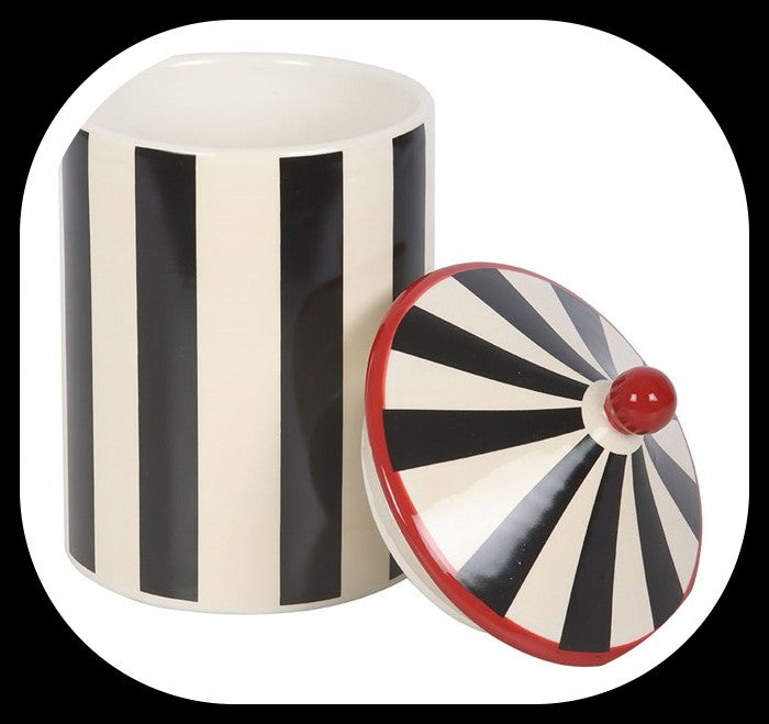 Black Striped Circus Tent Storage Jar Brand new boxed
