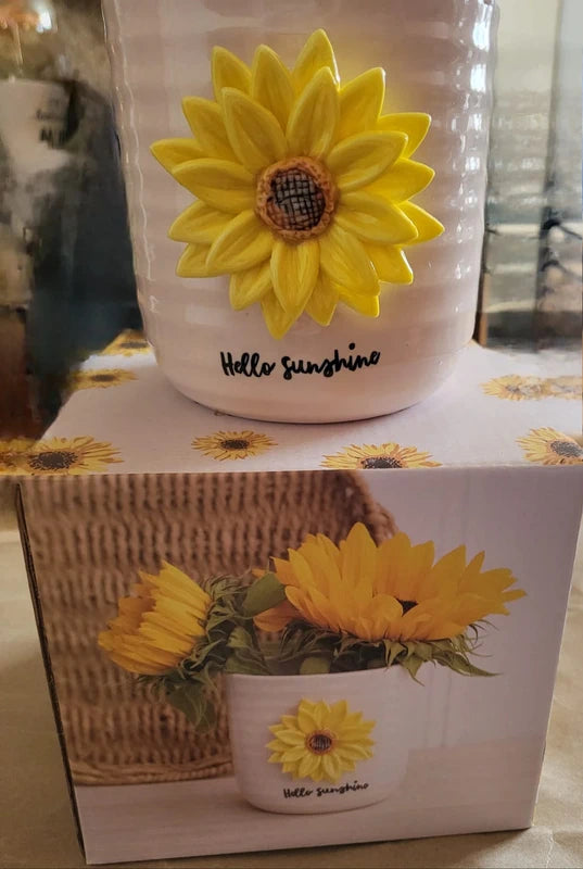 Hello Sunshine Plant Pot with 3D Sunflower boxed ideal gift