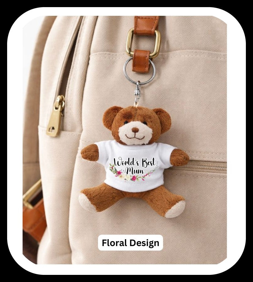 Teddy Bear Keyring Personalised 2 designs ideal Mothers day gift or any kind of gift