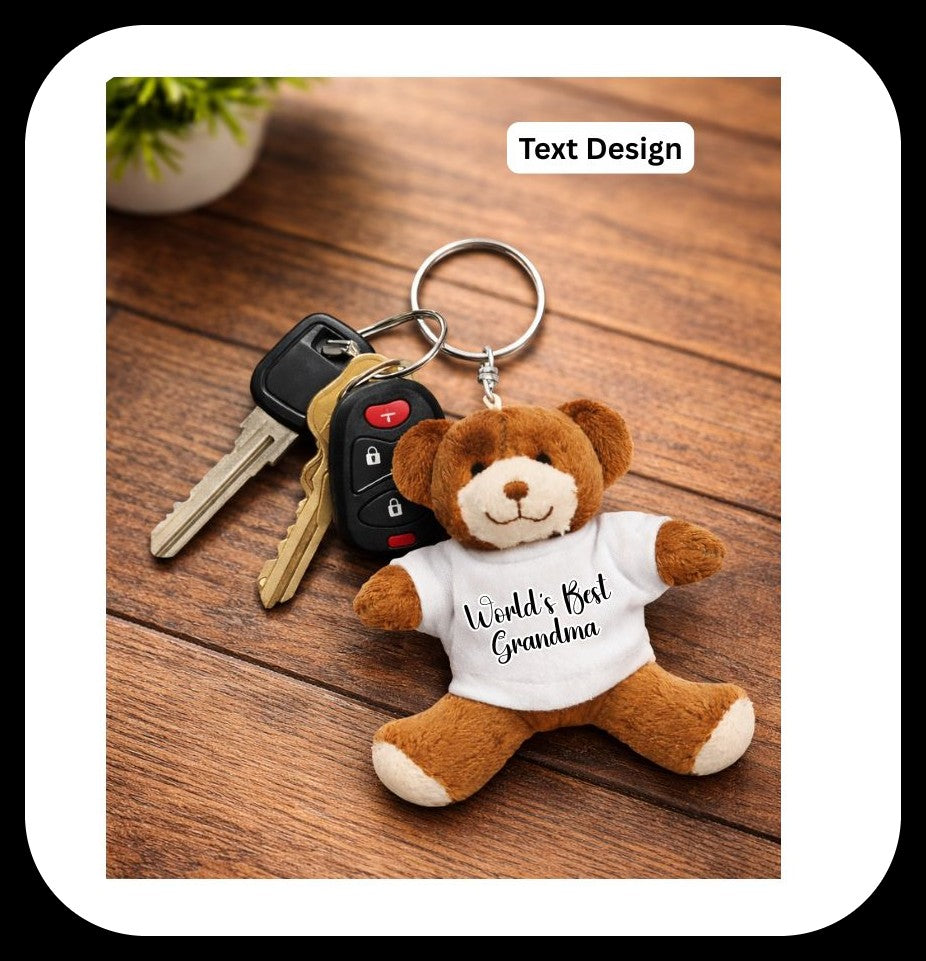 Teddy Bear Keyring Personalised 2 designs ideal Mothers day gift or any kind of gift