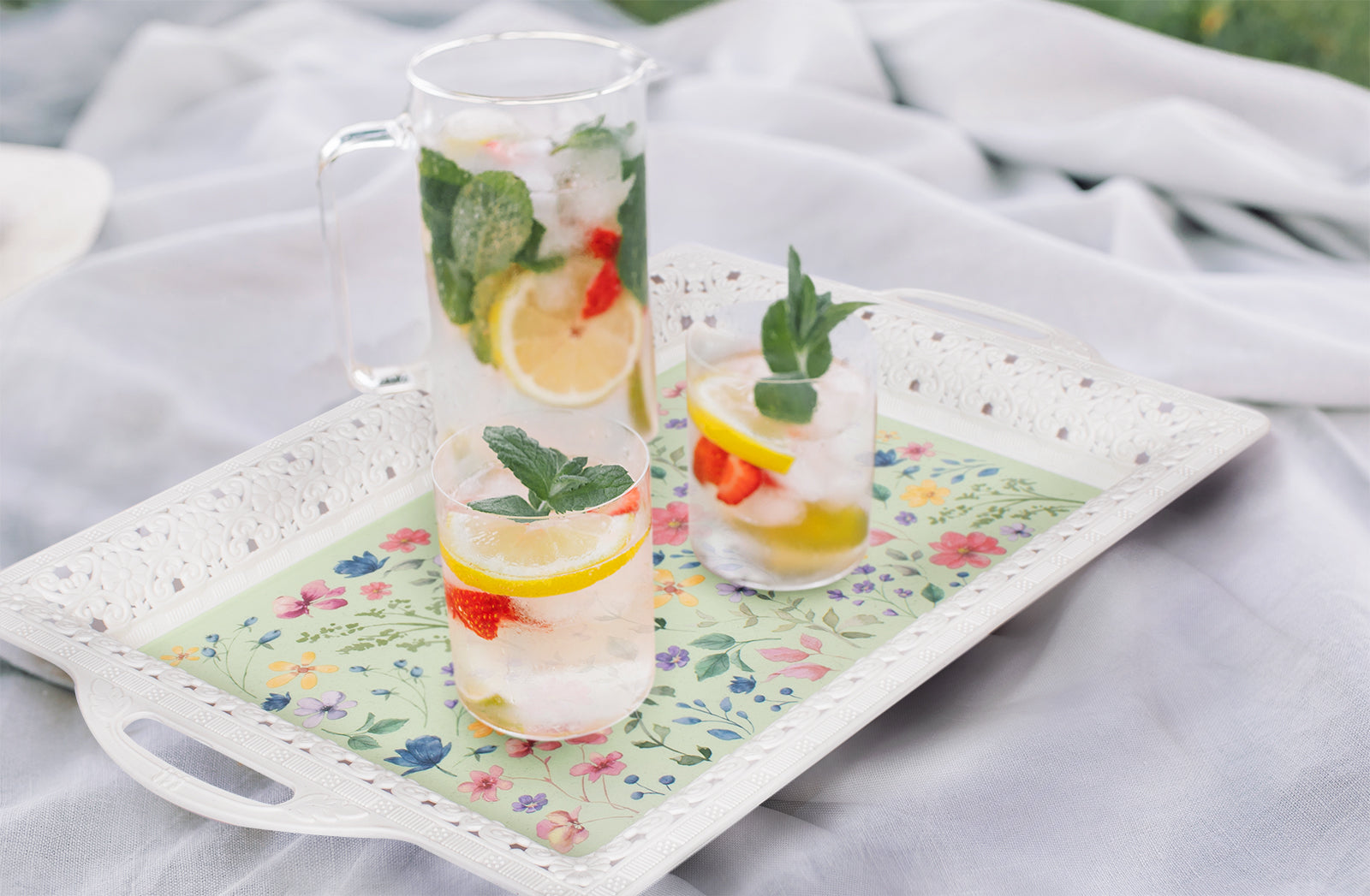 One Floral Serving Tray